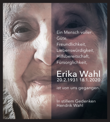 Traueranzeige von Erika Wahl von Mitteldeutsche Zeitung Zeitz