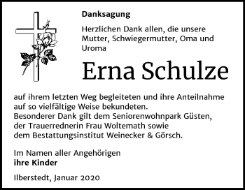 Traueranzeige von Erna Schulze von Mitteldeutsche Zeitung Bernburg