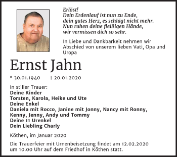 Traueranzeige von Ernst Jahn von Super Sonntag Köthen