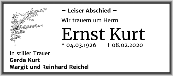 Traueranzeige von Ernst Kurt von Mitteldeutsche Zeitung Weißenfels