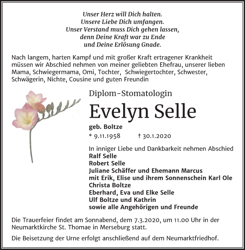 Traueranzeigen von Evelyn Selle www.abschied nehmen.de
