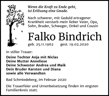 Traueranzeige von Falko Bindrich von Mitteldeutsche Zeitung Wittenberg