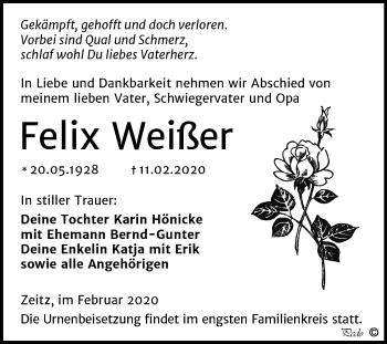 Traueranzeige von Felix Weißer von Super Sonntag Zeitz