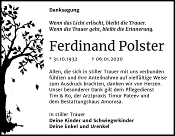 Traueranzeige von Ferdinand Polster von Mitteldeutsche Zeitung Dessau-Roßlau
