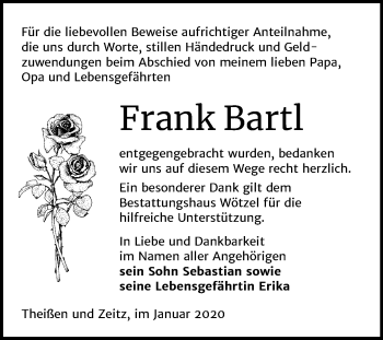 Traueranzeige von Frank Bartl von Super Sonntag Zeitz