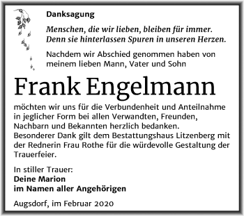 Traueranzeige von Frank Engelmann von Super Sonntag Mansfelder Land