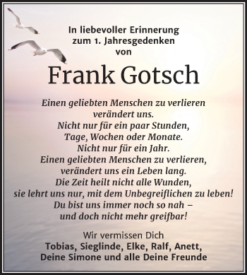 Traueranzeige von Frank Gotsch von Mitteldeutsche Zeitung Wittenberg