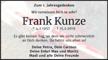 Traueranzeige von Frank Kunze von Mitteldeutsche Zeitung Dessau-Roßlau