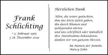 Traueranzeige von Frank Schlichting von Mitteldeutsche Zeitung Mansfelder Land