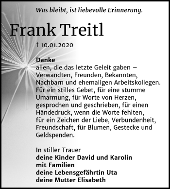 Traueranzeige von Frank Treitl von Mitteldeutsche Zeitung Bernburg