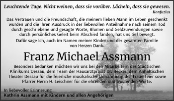 Traueranzeige von Franz Michael Assmann von Super Sonntag Dessau-Roßlau