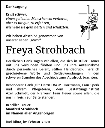 Traueranzeige von Freya Strohbach von Mitteldeutsche Zeitung Naumburg/Nebra