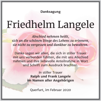 Traueranzeige von Friedhelm Langele von Mitteldeutsche Zeitung Merseburg/Querfurt