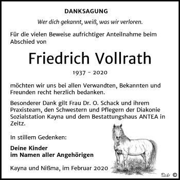 Traueranzeige von Friedrich Vollrath von Super Sonntag Zeitz