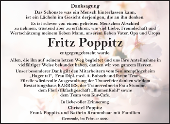 Traueranzeige von Fritz Poppitz von Mitteldeutsche Zeitung Quedlinburg