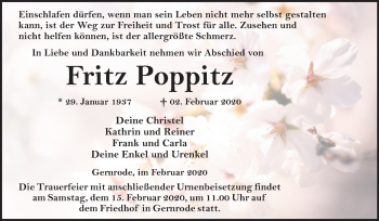 Traueranzeige von Fritz Poppitz von Mitteldeutsche Zeitung Quedlinburg