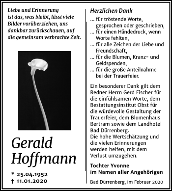 Traueranzeige von Gerald Hoffmann von Mitteldeutsche Zeitung Merseburg/Querfurt