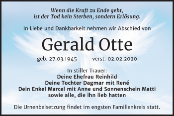 Traueranzeige von Gerald Otte von Super Sonntag Köthen