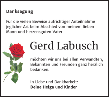Traueranzeige von Gerd Labusch von Wochenspiegel Weißenfels