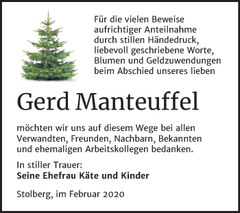 Traueranzeige von Gerd Manteuffel von Super Sonntag Sangerhausen