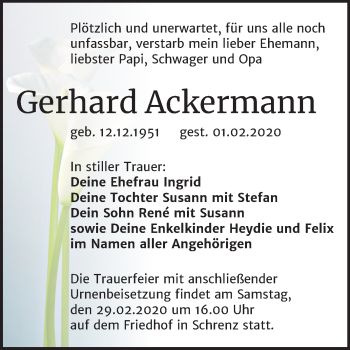 Traueranzeige von Gerhard Ackermann von Wochenspiegel Bitterfeld