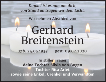 Traueranzeige von Gerhard Breitenstein von Super Sonntag Naumburg/Nebra