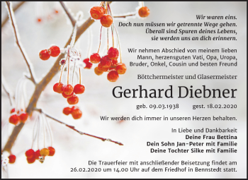 Traueranzeige von Gerhard Diebner von Mitteldeutsche Zeitung Halle/Saalkreis