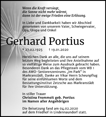 Traueranzeige von Gerhard Portius von Mitteldeutsche Zeitung Merseburg/Querfurt