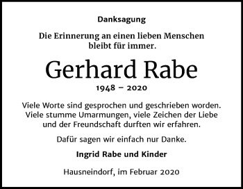 Traueranzeige von Gerhard Rabe von Mitteldeutsche Zeitung Quedlinburg