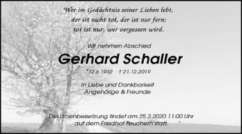 Traueranzeige von Gerhard Schaller von Super Sonntag Weißenfels