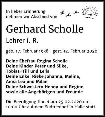 Traueranzeige von Gerhard Scholle von Mitteldeutsche Zeitung Halle/Saalkreis