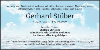 Traueranzeige von Gerhard Stüber von Super Sonntag Bernburg