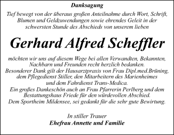 Traueranzeige von Gerhard Alfred Scheffler von Super Sonntag Dessau-Roßlau