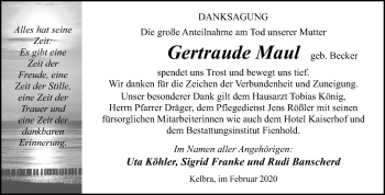 Traueranzeige von Gertraude Maul von Mitteldeutsche Zeitung Sangerhausen