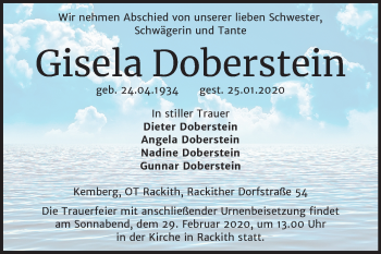 Traueranzeige von Gisela Doberstein von Super Sonntag Wittenberg