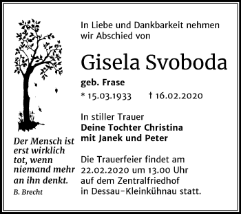 Traueranzeige von Gisela Svoboda von Mitteldeutsche Zeitung Dessau-Roßlau