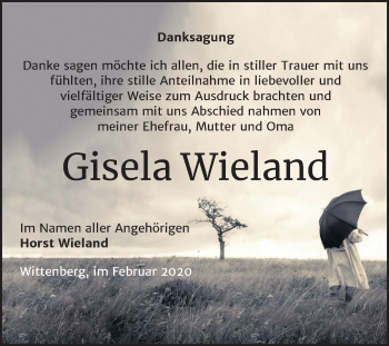 Traueranzeige von Gisela Wieland von Super Sonntag Wittenberg