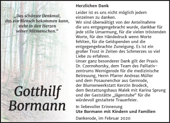 Traueranzeige von Gotthilf Bormann von Mitteldeutsche Zeitung Quedlinburg