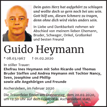 Traueranzeige von Guido Heymann von Mitteldeutsche Zeitung Aschersleben