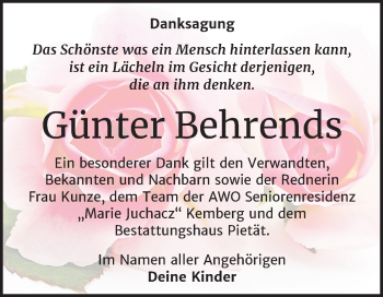 Traueranzeige von Günter Behrends von Mitteldeutsche Zeitung Wittenberg