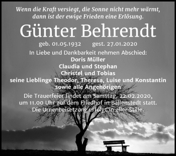Traueranzeige von Günter Behrendt von Mitteldeutsche Zeitung Quedlinburg