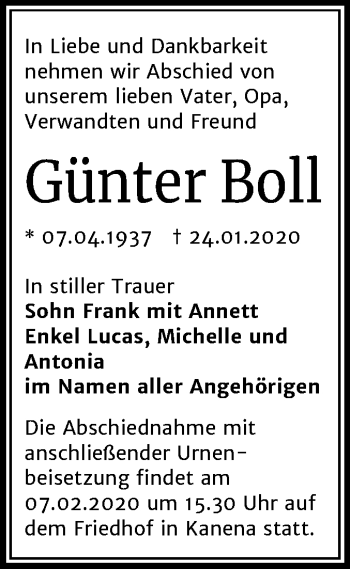 Traueranzeige von Günter Boll von Mitteldeutsche Zeitung Halle/Saalkreis