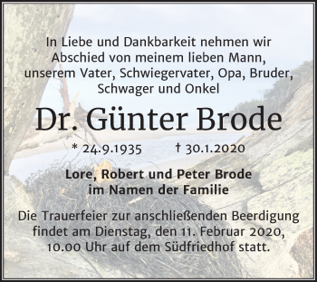 Traueranzeige von Günter Brode von Mitteldeutsche Zeitung Halle/Saalkreis
