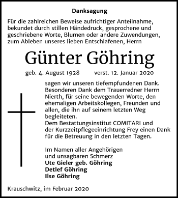 Traueranzeige von Günter Göhring von Wochenspiegel Weißenfels