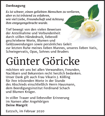 Traueranzeige von Günter Göricke von Super Sonntag Wittenberg