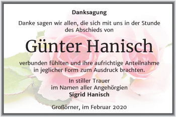 Traueranzeige von Günter Hanisch von Super Sonntag Mansfelder Land