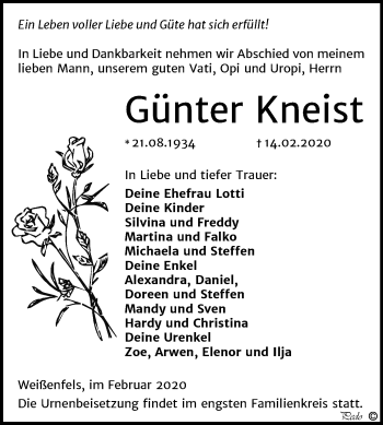 Traueranzeige von Günter Kneist von Wochenspiegel Weißenfels