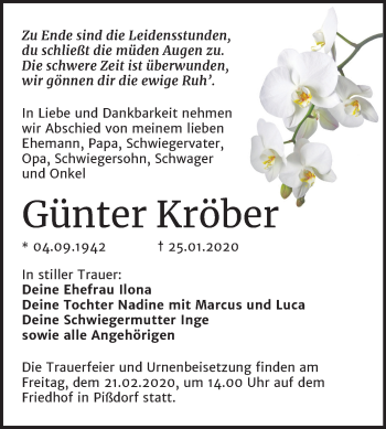 Traueranzeige von Günter Kröber von Super Sonntag Köthen
