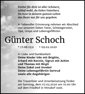 Traueranzeige von Günter Schoch von Super Sonntag Köthen