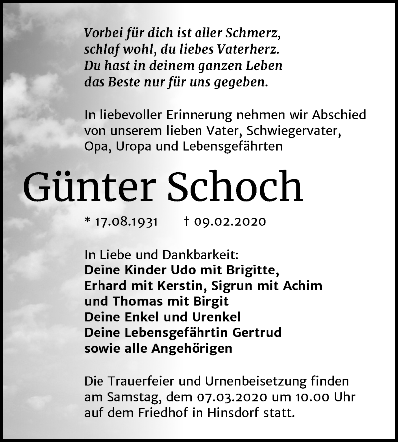  Traueranzeige für Günter Schoch vom 15.02.2020 aus Mitteldeutsche Zeitung Köthen